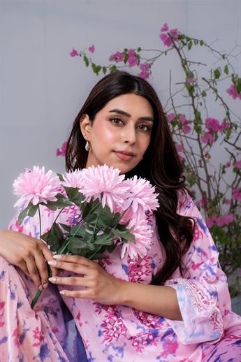 Pink Mirror Work Raw Silk Ladies Pret