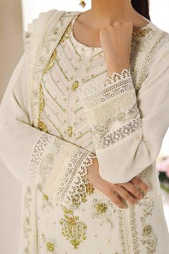 Off White Embroidered Raw Silk Ladies Chiffon Pret