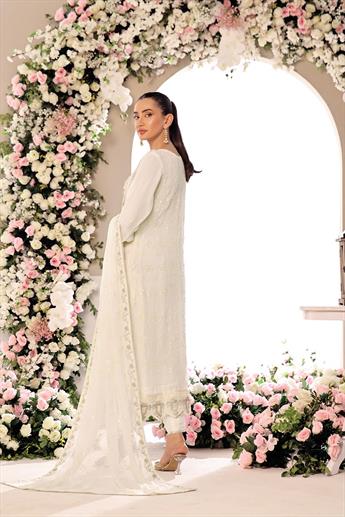 Off White Embroidered Raw Silk Ladies Chiffon Pret