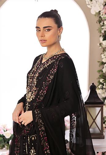 Black Embroidered Raw Silk Ladies Luxury Pret