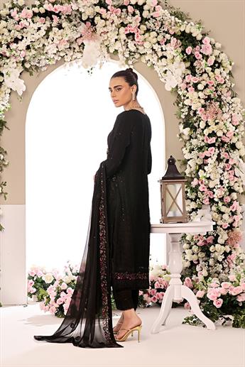 Black Embroidered Raw Silk Ladies Luxury Pret