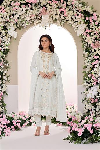 Ivory Embroidered Raw Silk Ladies Luxury Pret