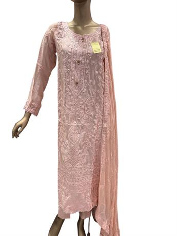 Peach Sequinned Chiffon Ladies Silk Pret