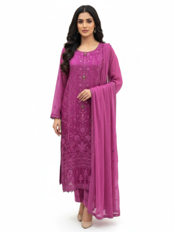 Magenta Sequinned Chiffon Ladies Shaded Silk Pret