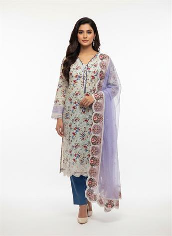 Lilac & Multicolour Embroidered Silk Ladies Cotton Suit