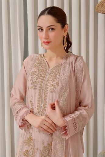 Tea Pink Embroidered Chiffon Gharara Ladies Luxury Pret