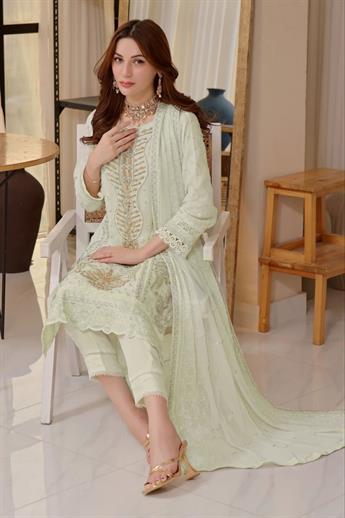 Mint Embroidered Raw Silk Ladies Luxury Pret