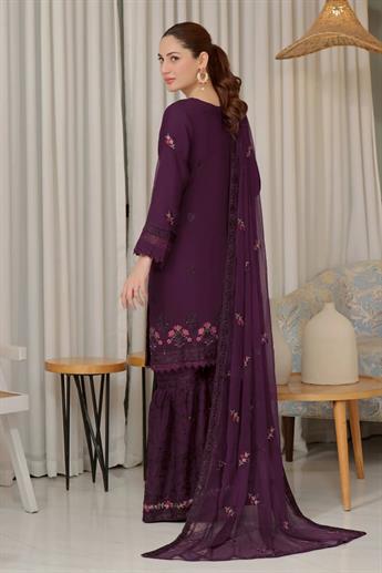 Purple Embroidered Chiffon Gharara Ladies Readymade