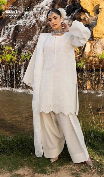 Off White Cutwork Chiffon Ladies Chikankari Farishi Shalwar Suit