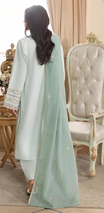 Light Blue Embroidered Organza Ladies Cotton Suit