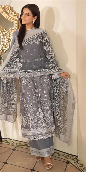 Grey Embroidered Organza Readymade - Heeras Suit