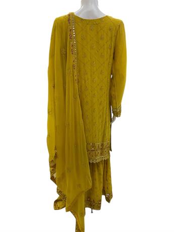 Mustard Embroidered Gharara Ladies Chiffon Pret