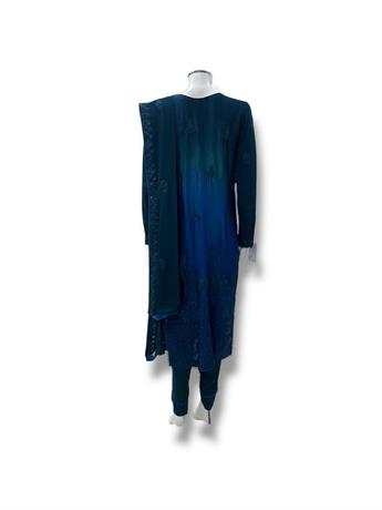 Teal Blue Sequinned Chiffon Ladies Silk Pret