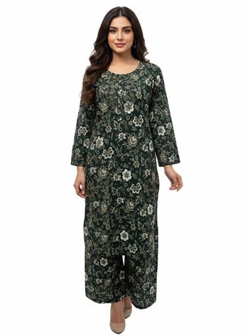 Bottle Green Printed Khaddar Ladies Witer Collection