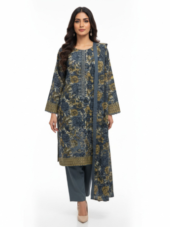 Grey Printed Khaddar Ladies Winter Collection