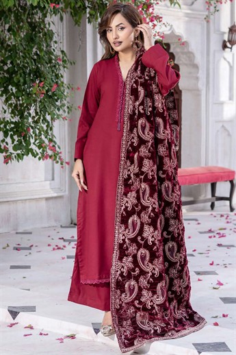 Maroon Velvet Ladies Winter Collection