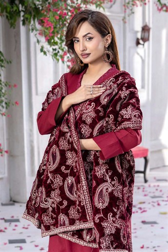 Maroon Velvet Ladies Winter Collection