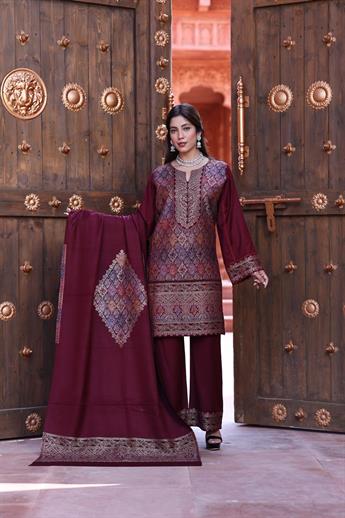 Maroon Embroidered Ladies Viscose Winter Collection