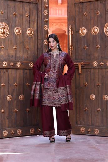 Maroon Embroidered Ladies Viscose Winter Collection