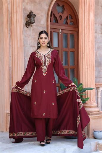 Maroon Embroidered Ladies Pashmina Winter Collcection