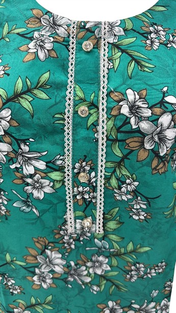 Sea Green Printed Cotton Ladies Readymade