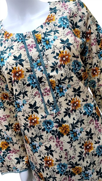 Cream & Multicolour Printed Ladies Readymade