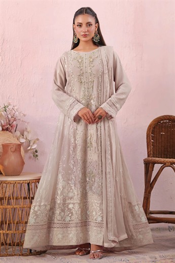 Lilac Embroidered Raw Silk Ladies Readymade
