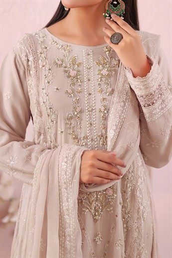 Lilac Embroidered Raw Silk Ladies Readymade