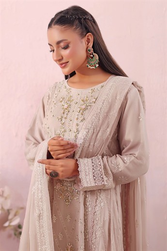 Lilac Embroidered Raw Silk Ladies Readymade