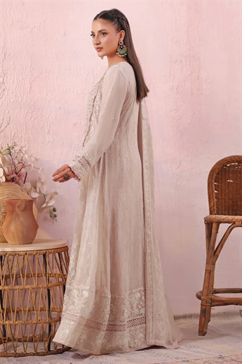 Lilac Embroidered Raw Silk Ladies Readymade