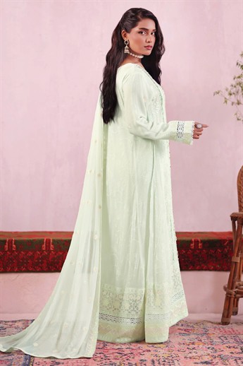 Light Mint Embroidered Raw Silk Ladies Readymade