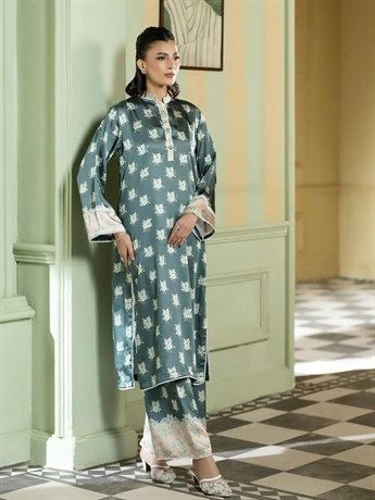 Teal Green Shamoz Printed Silk Collection