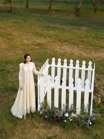Cream Cutwork Chiffon Maxi Ladies 3 Piece Suit