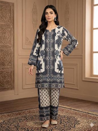 Black & Grey Printed Ladies Silk 2 Piece