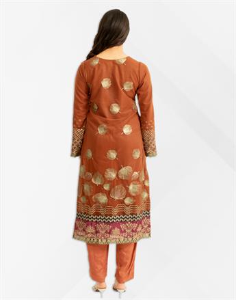 Maroon Net Heavy Embroidered 3 Piece Salwar Kameez