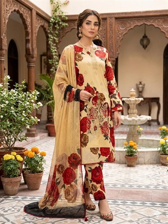 LADIES EMBROIDERED PRINTED LAWN SUIT