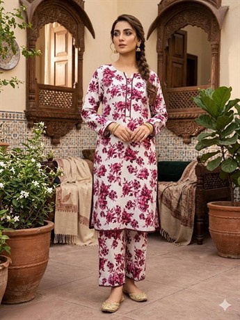 White & Pink Printed Ladies Readymade