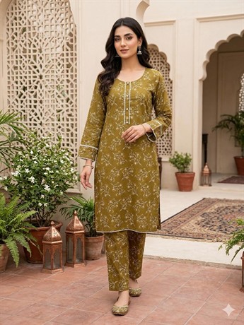 Discover effortless elegance with this ladies printed polycotton 2-piece suit, designed to bring com