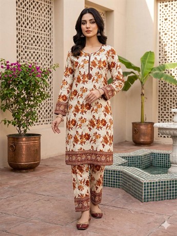 Beige & Brown Printed Ladies Readymade