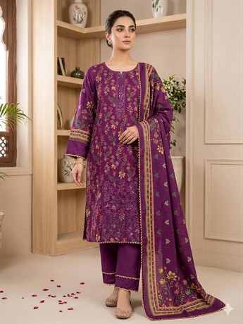 LADIES 3 PIECE PRINTED LAWN SUIT WITH LAWN SCARF SCARF.