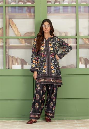 Black & Multicolour Printed Silk Co-ord Ethnic 2 Piece Suits
