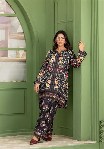 Black & Multicolour Printed Silk Co-ord Ethnic 2 Piece Suits