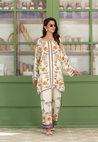 Cream & Multicolour Printed Silk Co-ord Ethnic 2 Piece Suits
