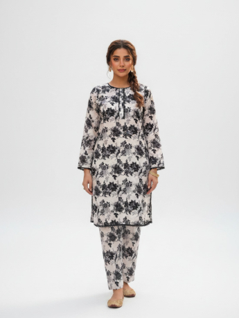 Readymade 2 piece printed lawn suit with matching  trouser.