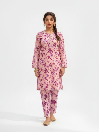 Readymade 2 piece printed lawn suit with matching  trouser.