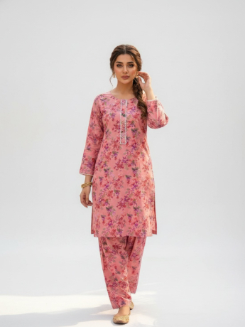 Readymade 2 piece printed lawn suit with matching  trouser.
