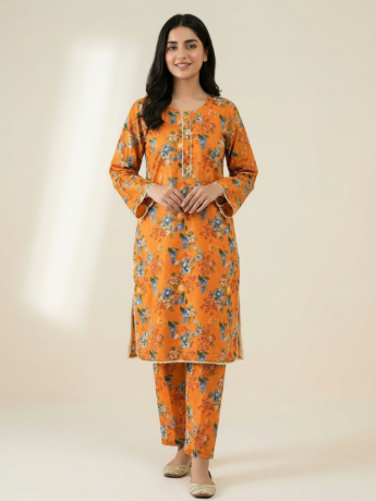 Readymade 2 piece printed lawn suit with matching  trouser.