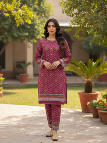 Readymade 2 piece printed lawn suit with matching  trouser.