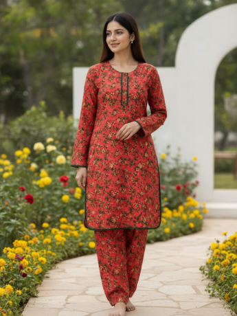 Readymade 2 piece printed lawn suit with matching  trouser.