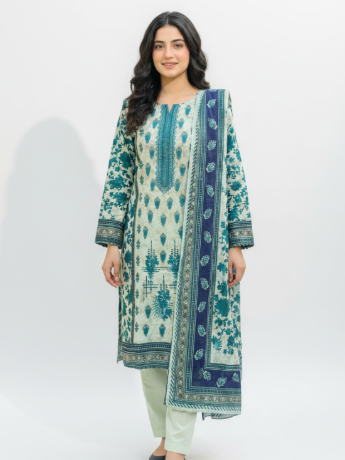 Readymade 3 piece printed lawn suit with matching dupatta.